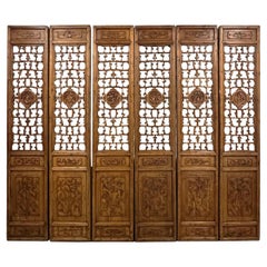 Late 19th Century Antique Chinese Hand Carved 6 Panels Wooden Screen/Room Divide