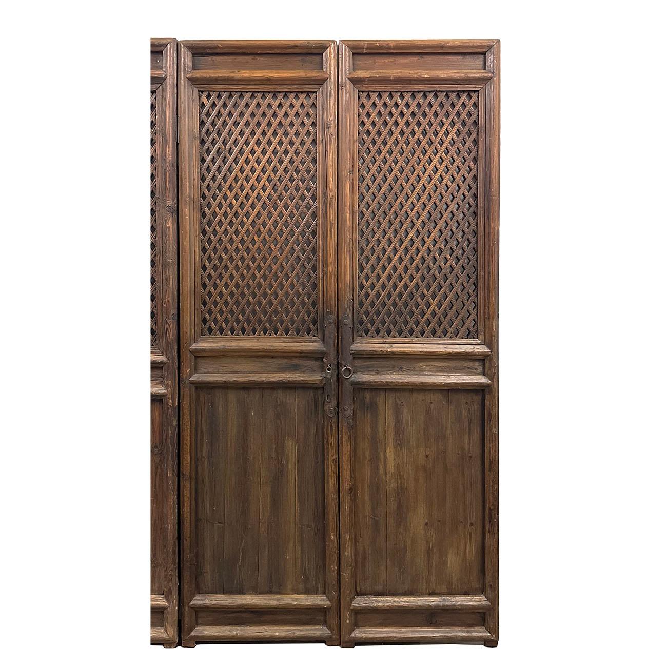 Elm Late 19th Century Antique Chinese Hand Made 4 Panels Wooden Screen/Room Divider