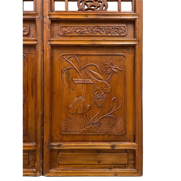 Late 19th Century Antique Chinese Handcrafted 3 Panel Wooden Screen/Room Divider For Sale 5