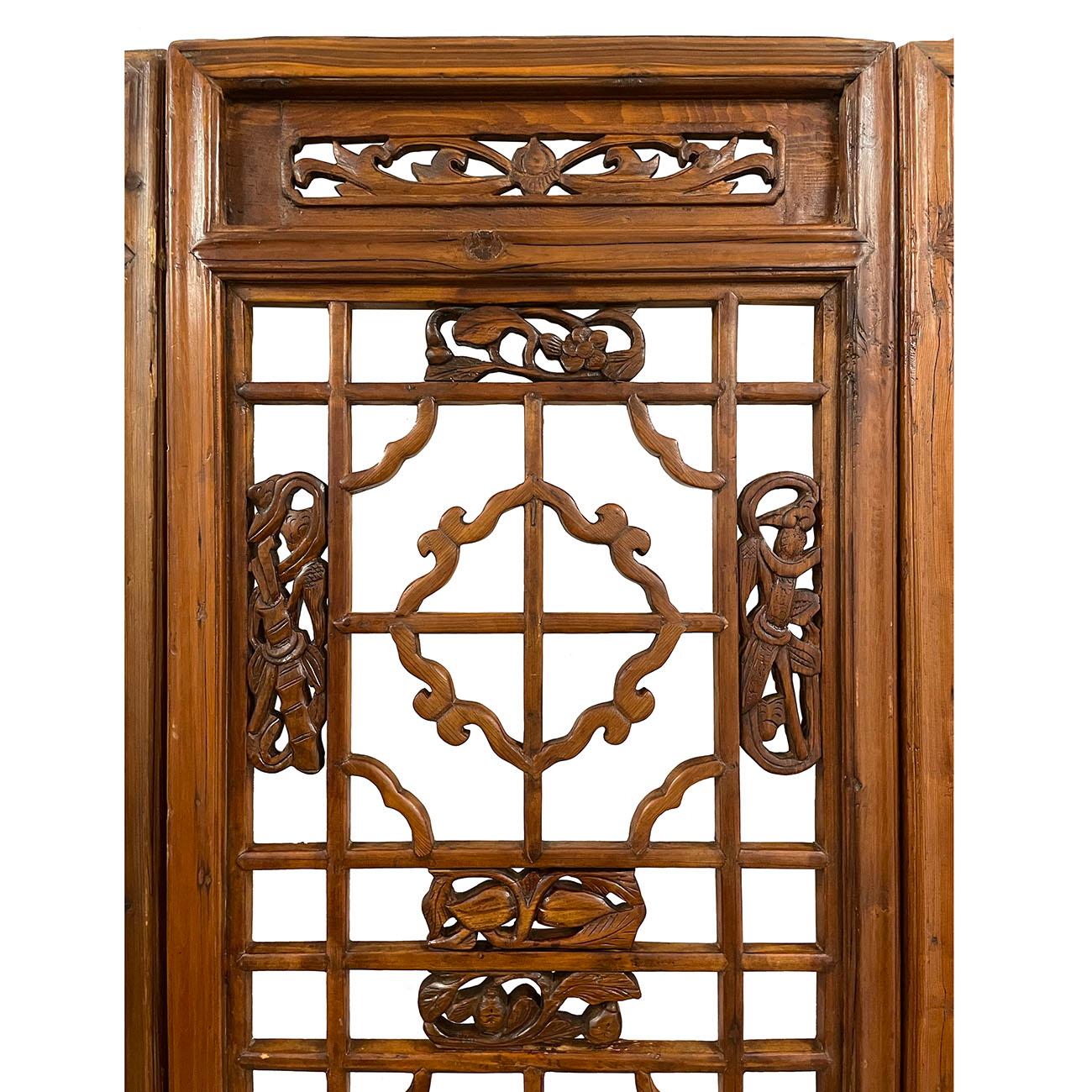 Exportation chinoise Écran en bois à 3 panneaux de la fin du XIXe siècle, fabriqué à la main, de style chinois ancien/séparation de meubles en vente