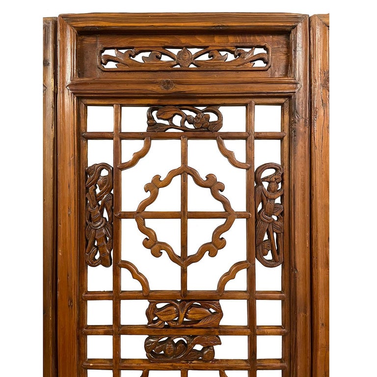 Chinese Export Late 19th Century Antique Chinese Handcrafted 3 Panel Wooden Screen/Room Divider For Sale