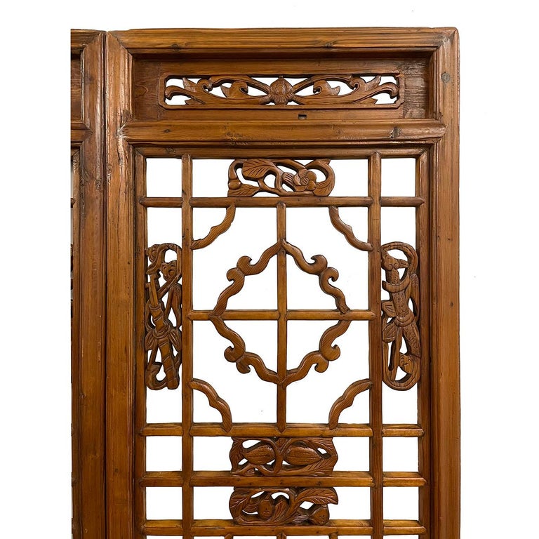 Carved Late 19th Century Antique Chinese Handcrafted 3 Panel Wooden Screen/Room Divider For Sale