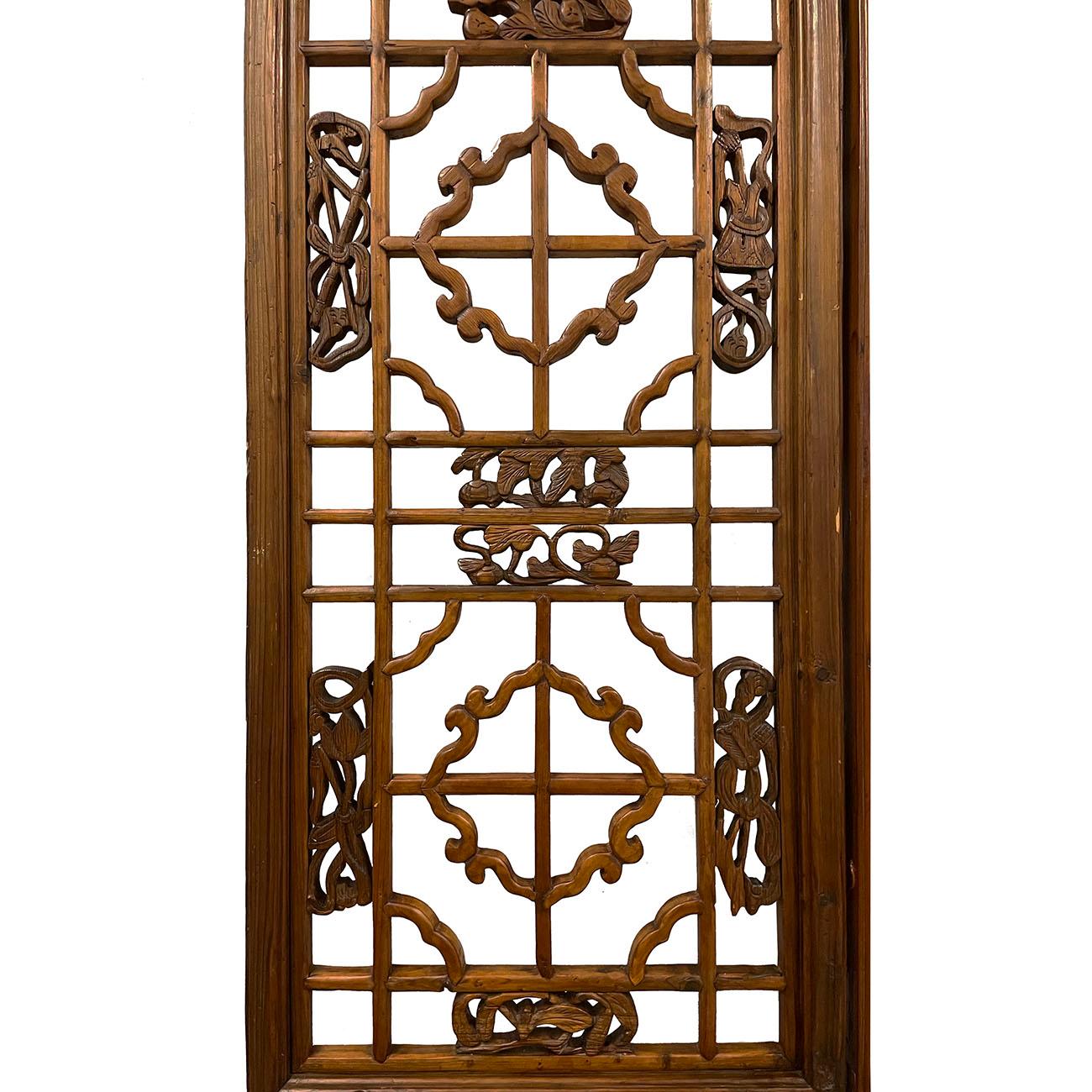 Late 19th Century Antique Chinese Handcrafted 3 Panel Wooden Screen/Room Divider In Good Condition For Sale In Pomona, CA