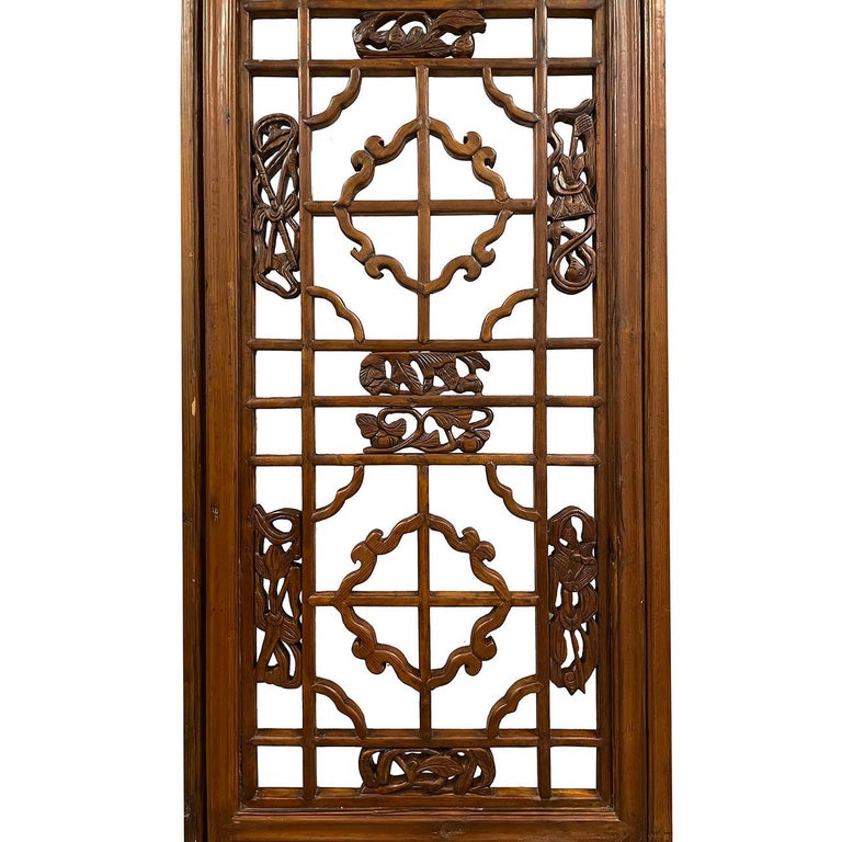 Late 19th Century Antique Chinese Handcrafted 3 Panel Wooden Screen/Room Divider For Sale 1