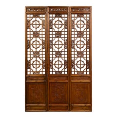Late 19th Century Antique Chinese Handcrafted 3 Panel Wooden Screen/Room Divider