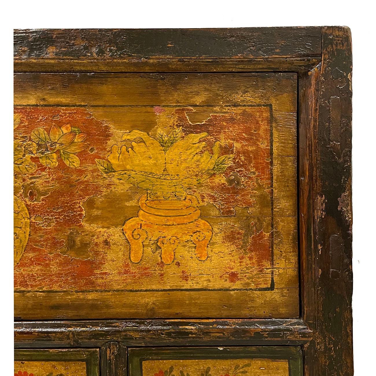 Painted Late 19th Century Antique Chinese Mongolia Cabinet/Buffet Table, Sideboard For Sale