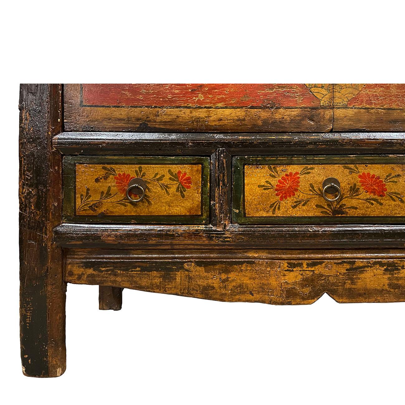 Late 19th Century Antique Chinese Mongolia Cabinet/Buffet Table, Sideboard In Distressed Condition For Sale In Pomona, CA
