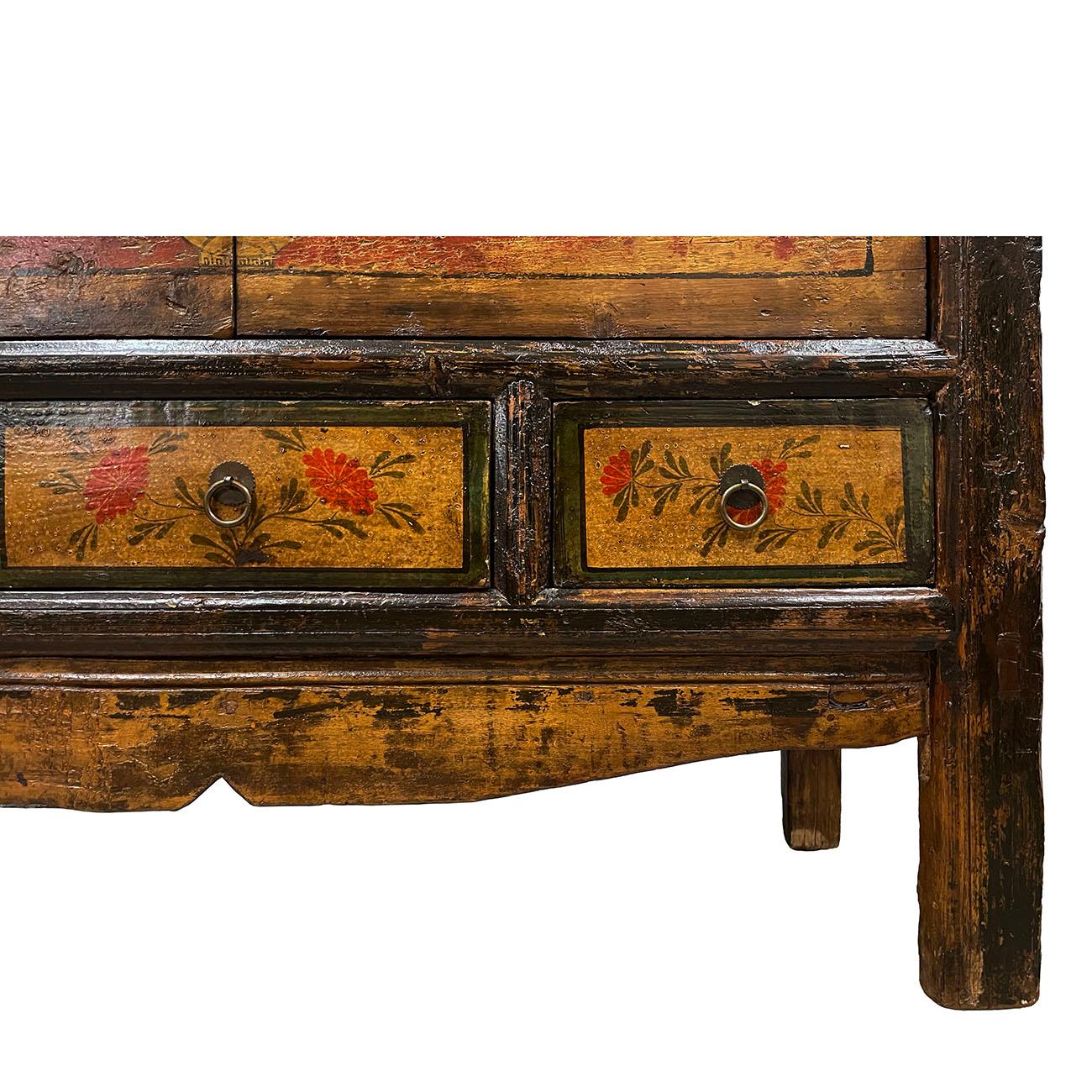 Wood Late 19th Century Antique Chinese Mongolia Cabinet/Buffet Table, Sideboard For Sale
