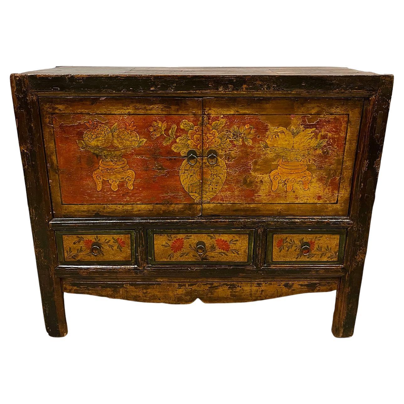 Fin du 19e siècle Antiquité chinoise de Mongolie Cabinet/table de buffet, bahut