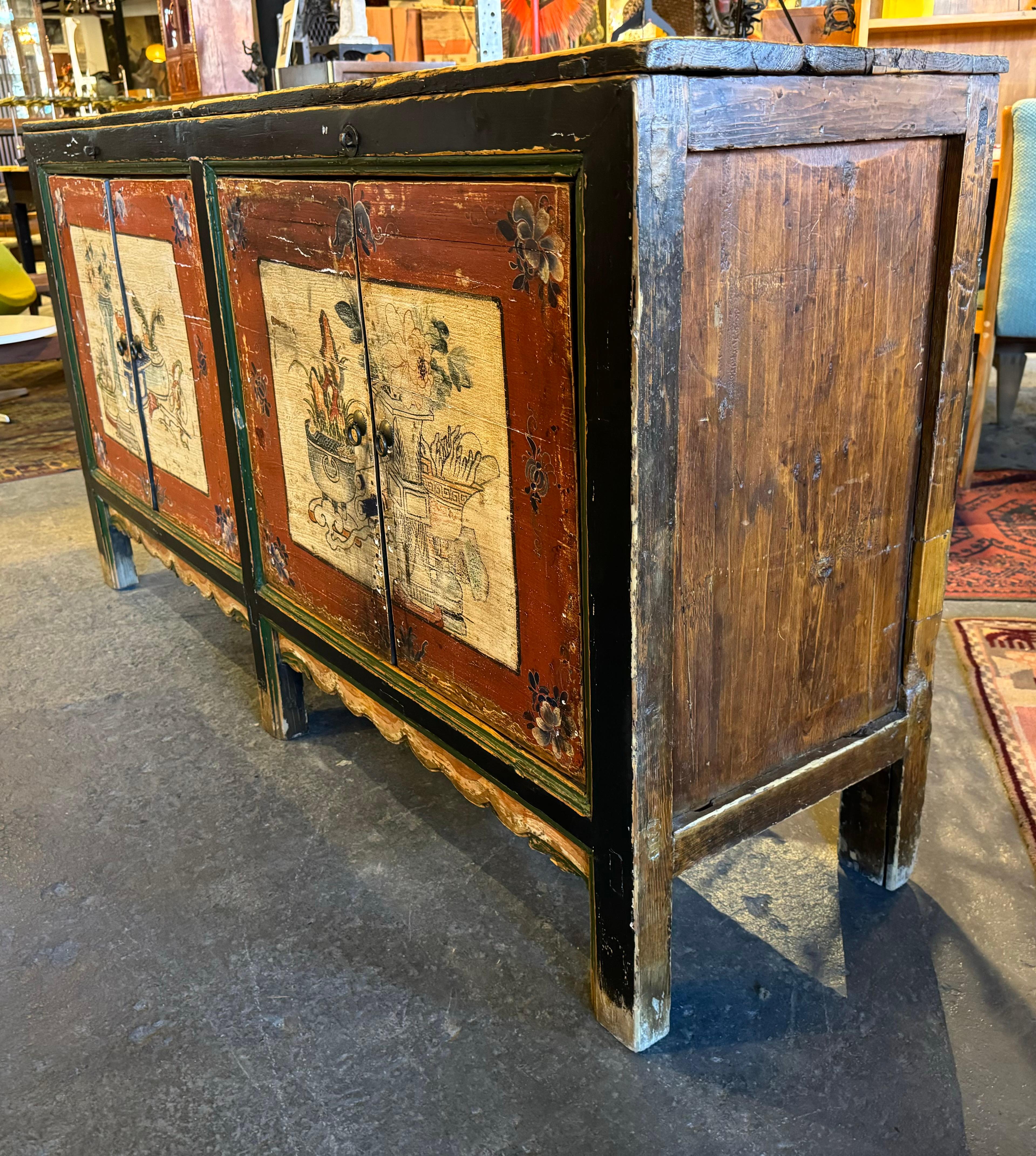 Chinese Export Late 19th Century Antique Chinese Mongolia Cabinet Credenza For Sale