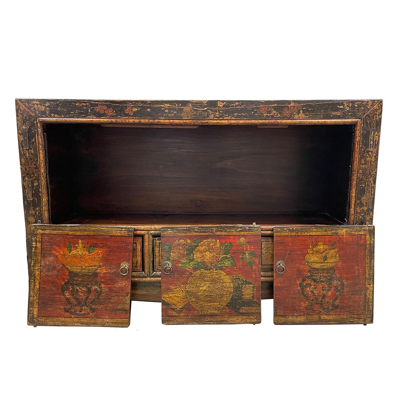 Hand-Painted Late 19th Century Antique Chinese Mongolia Cabinet Credenza