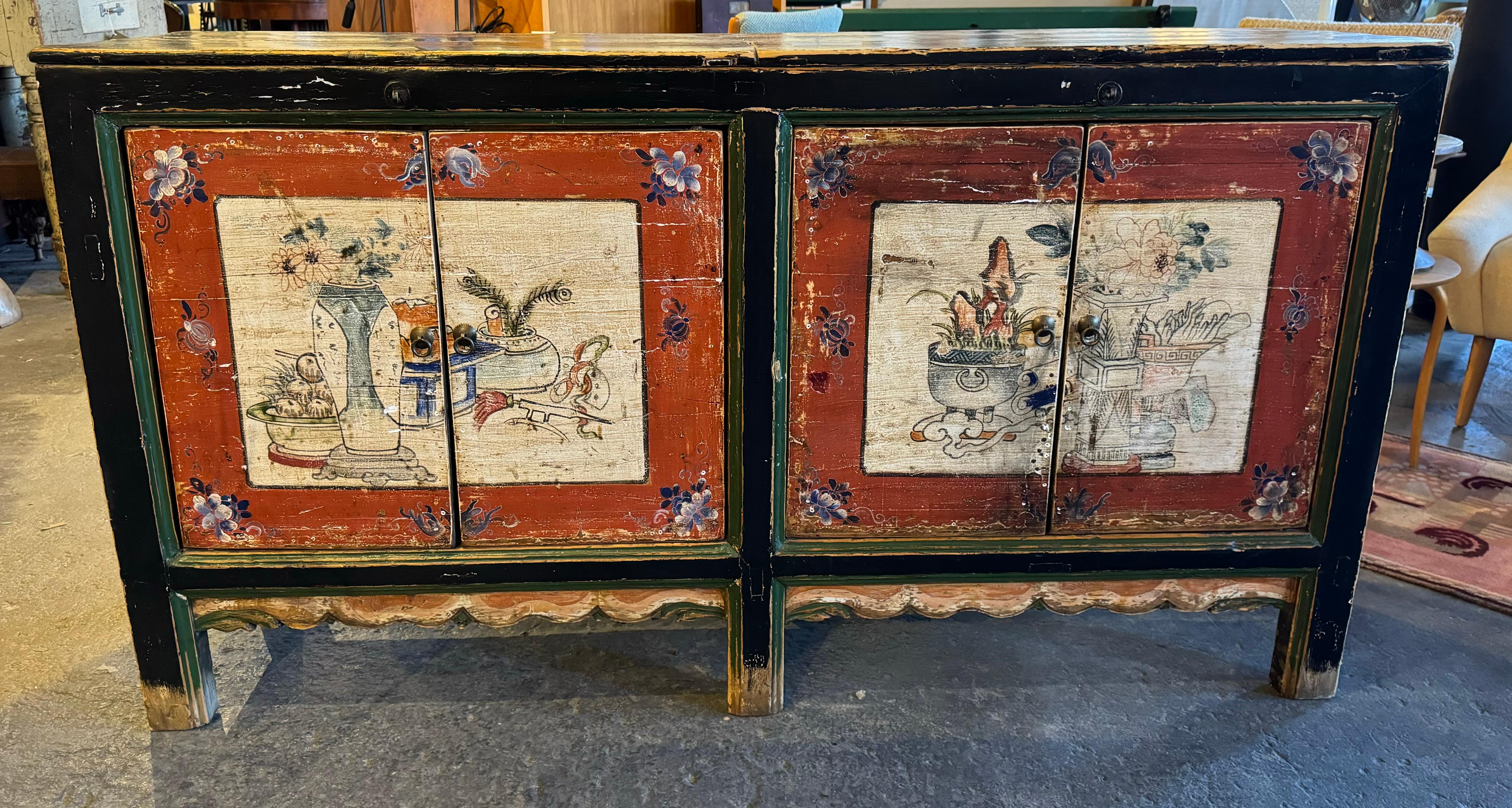 Late 19th Century Antique Chinese Mongolia Cabinet Credenza In Distressed Condition For Sale In Buffalo, NY