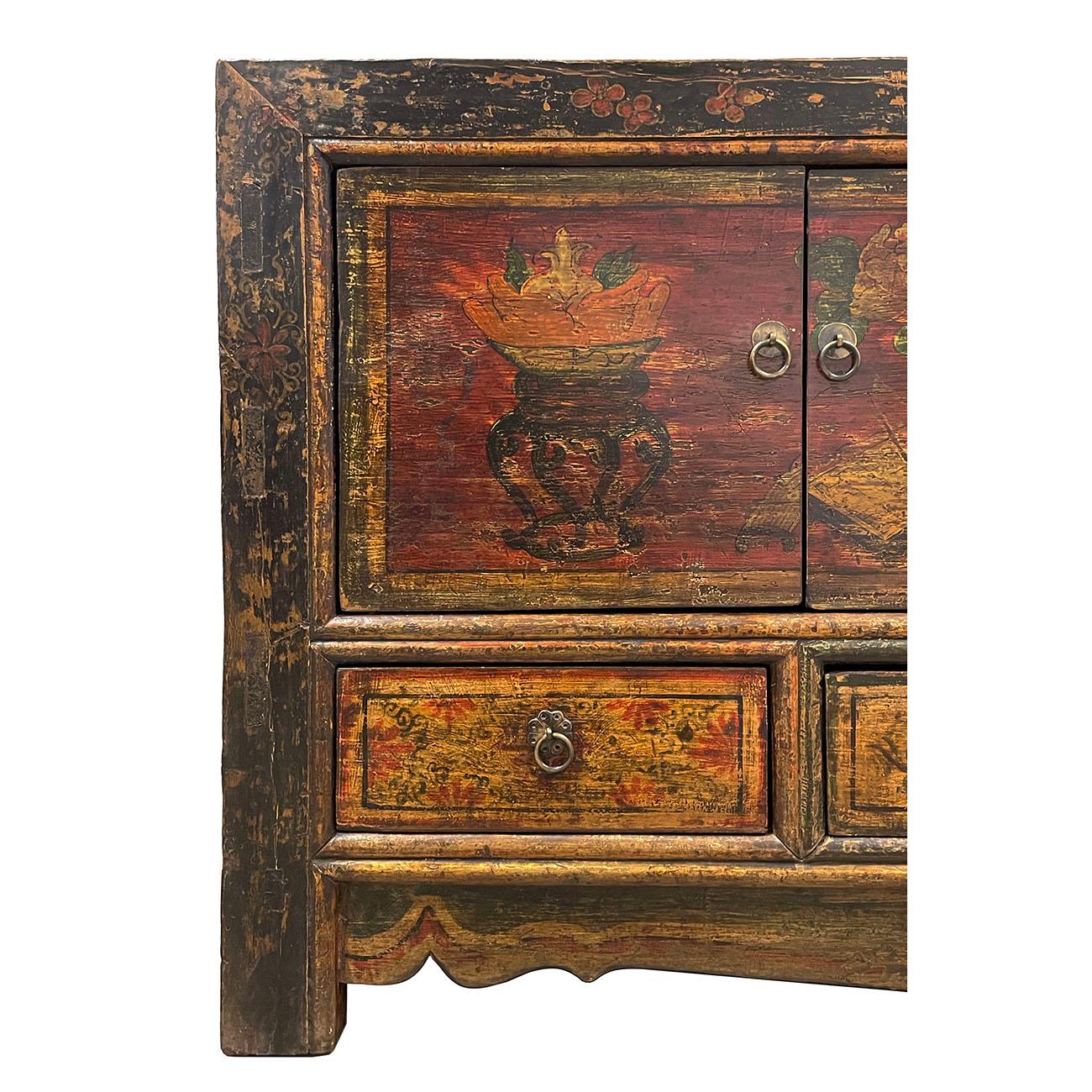 Late 19th Century Antique Chinese Mongolia Cabinet Credenza In Distressed Condition In Pomona, CA