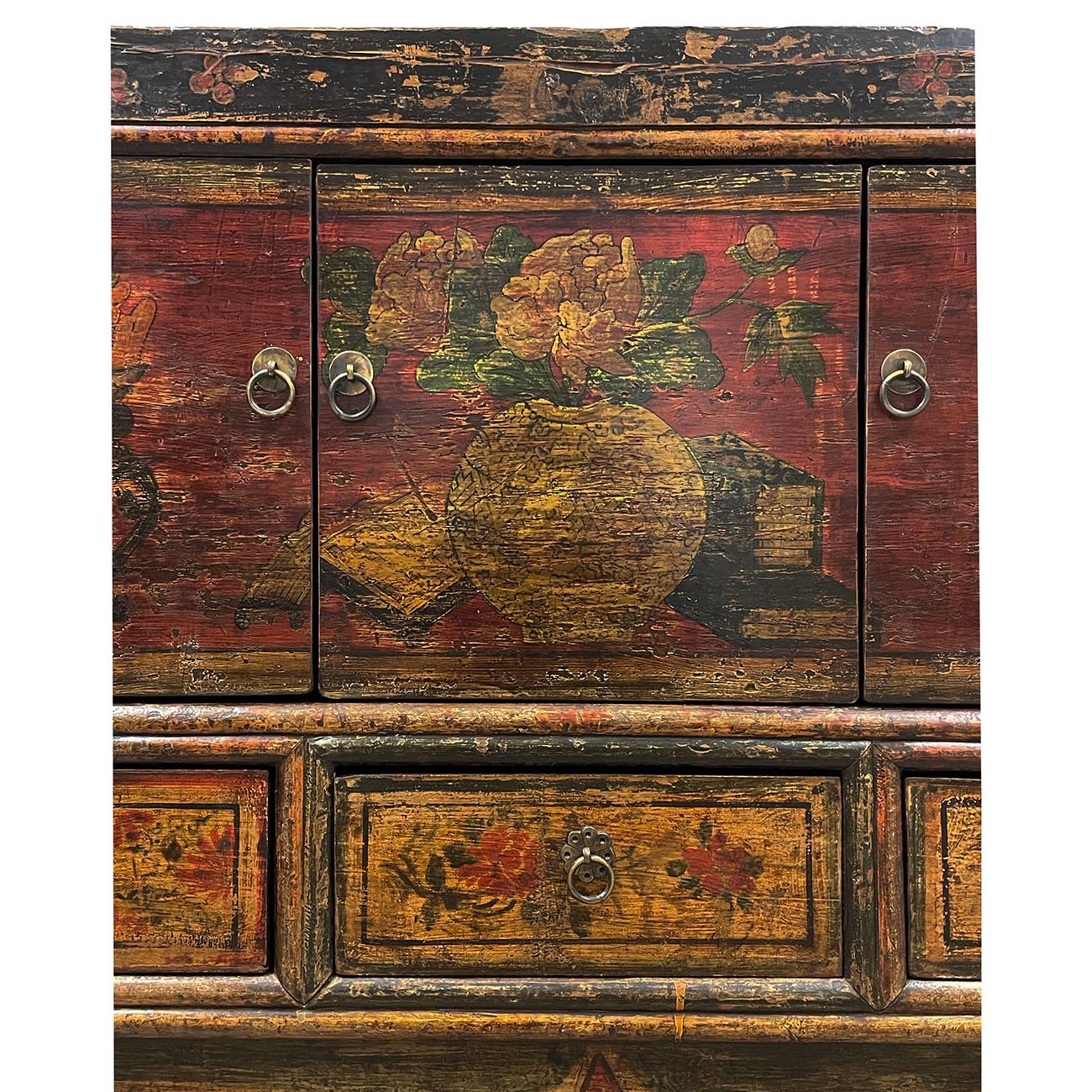 Wood Late 19th Century Antique Chinese Mongolia Cabinet Credenza