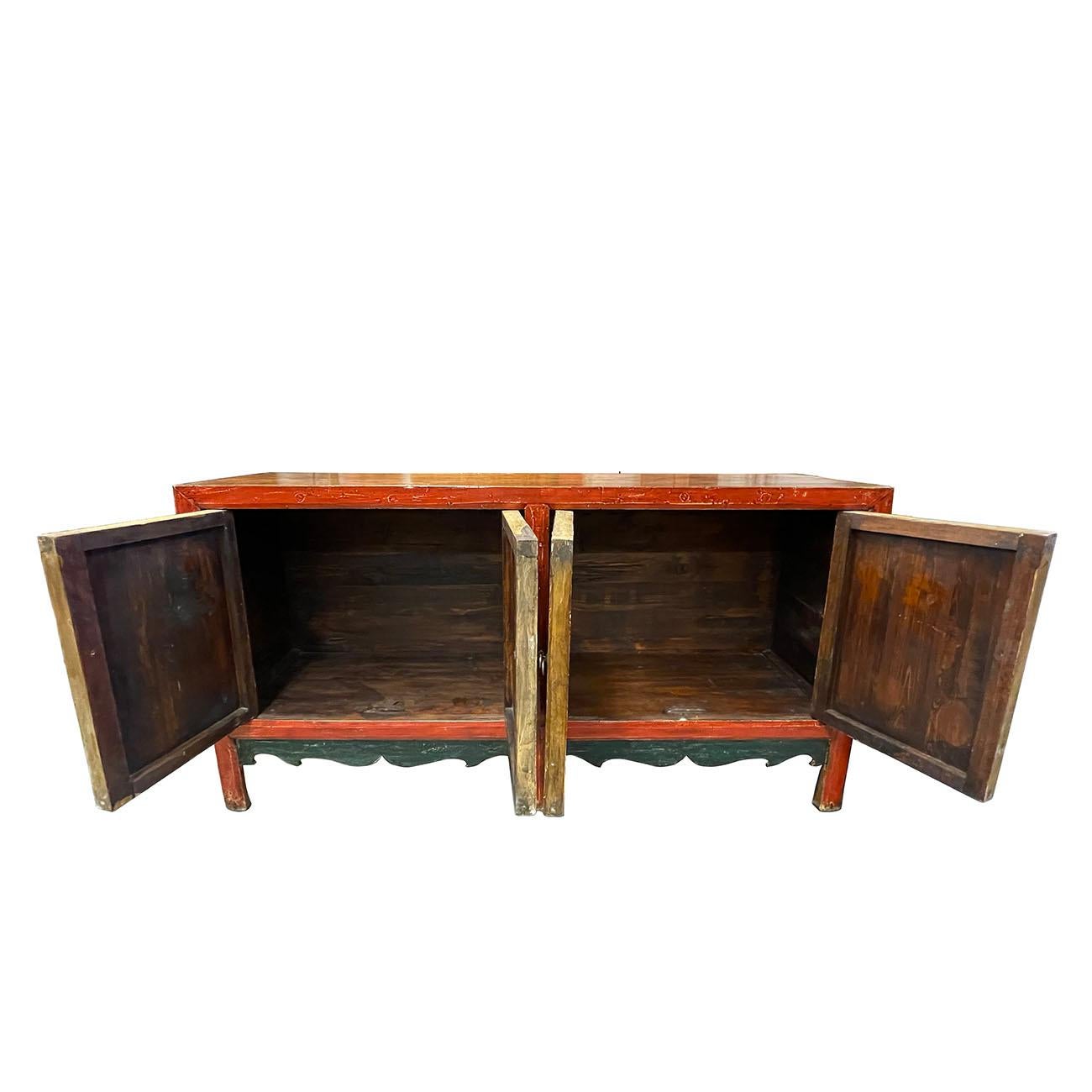 Chinese Export Late 19th Century Antique Chinese Mongolia Credenza, Sideboard, Buffet Table For Sale