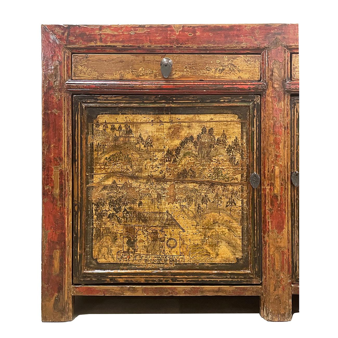 Chinese Export Late 19th Century Antique Chinese Mongolia Credenza, Sideboard, Buffet Table