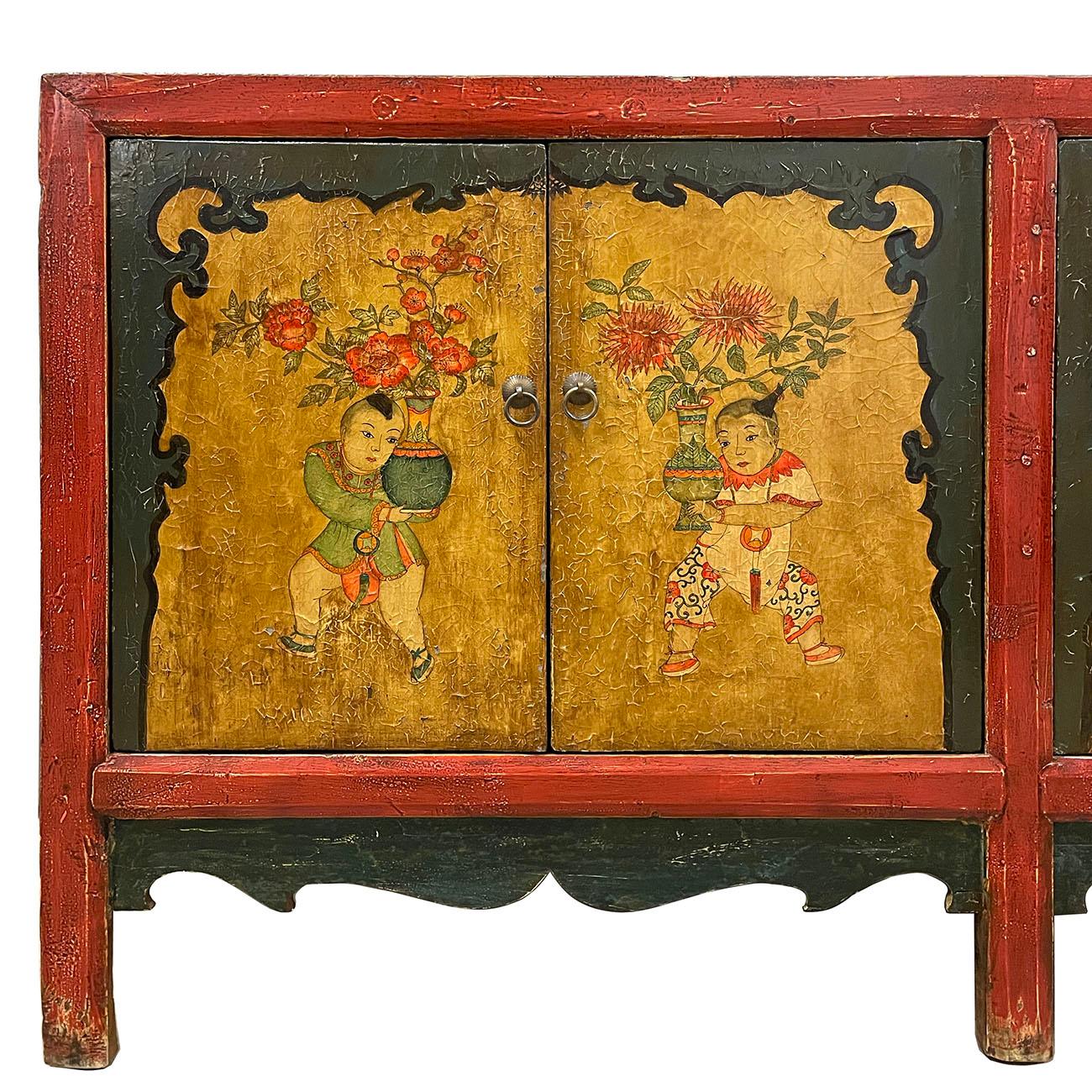 Lacquered Late 19th Century Antique Chinese Mongolia Credenza, Sideboard, Buffet Table For Sale