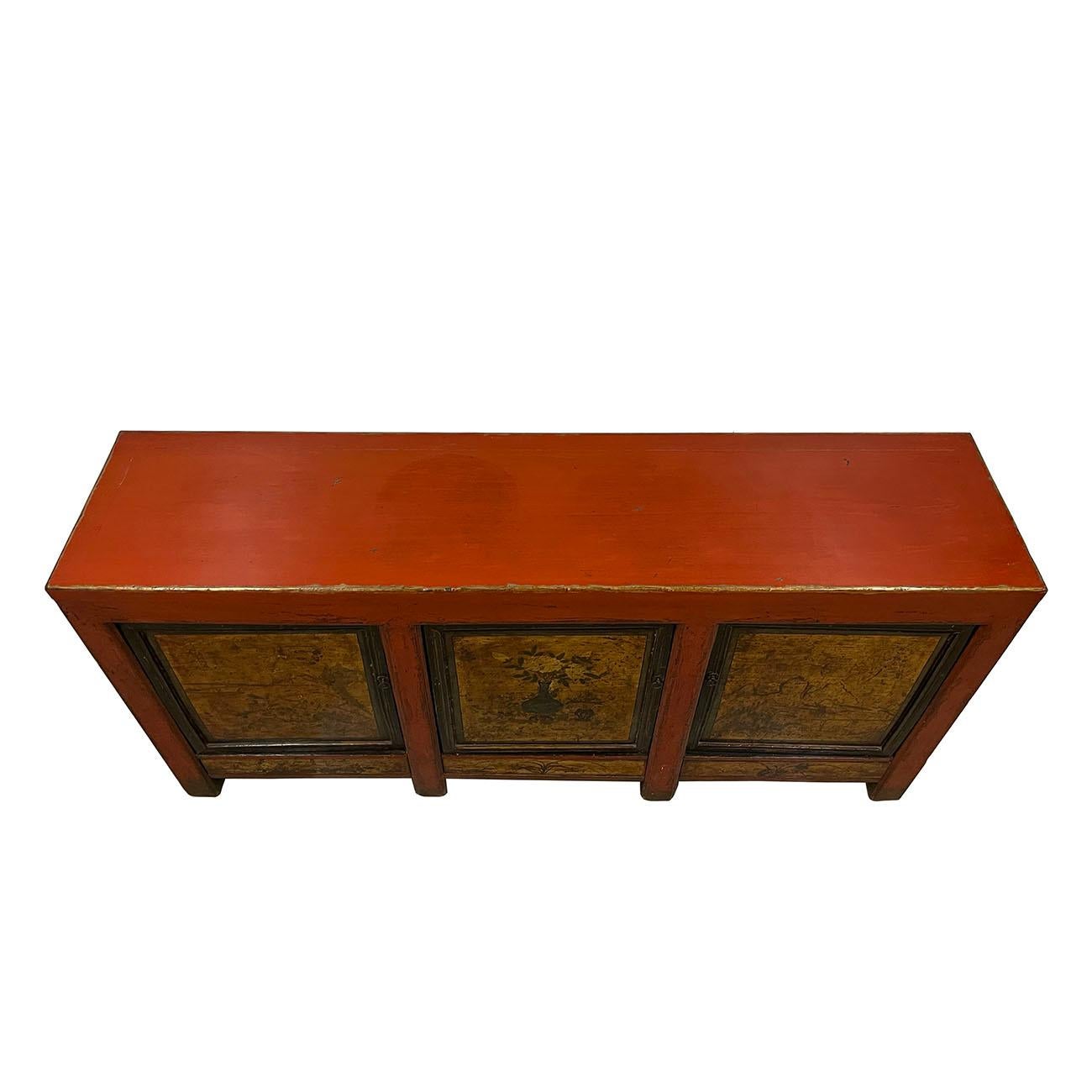 Painted Late 19th Century Antique Chinese Mongolia Credenza, Sideboard, Buffet Table For Sale