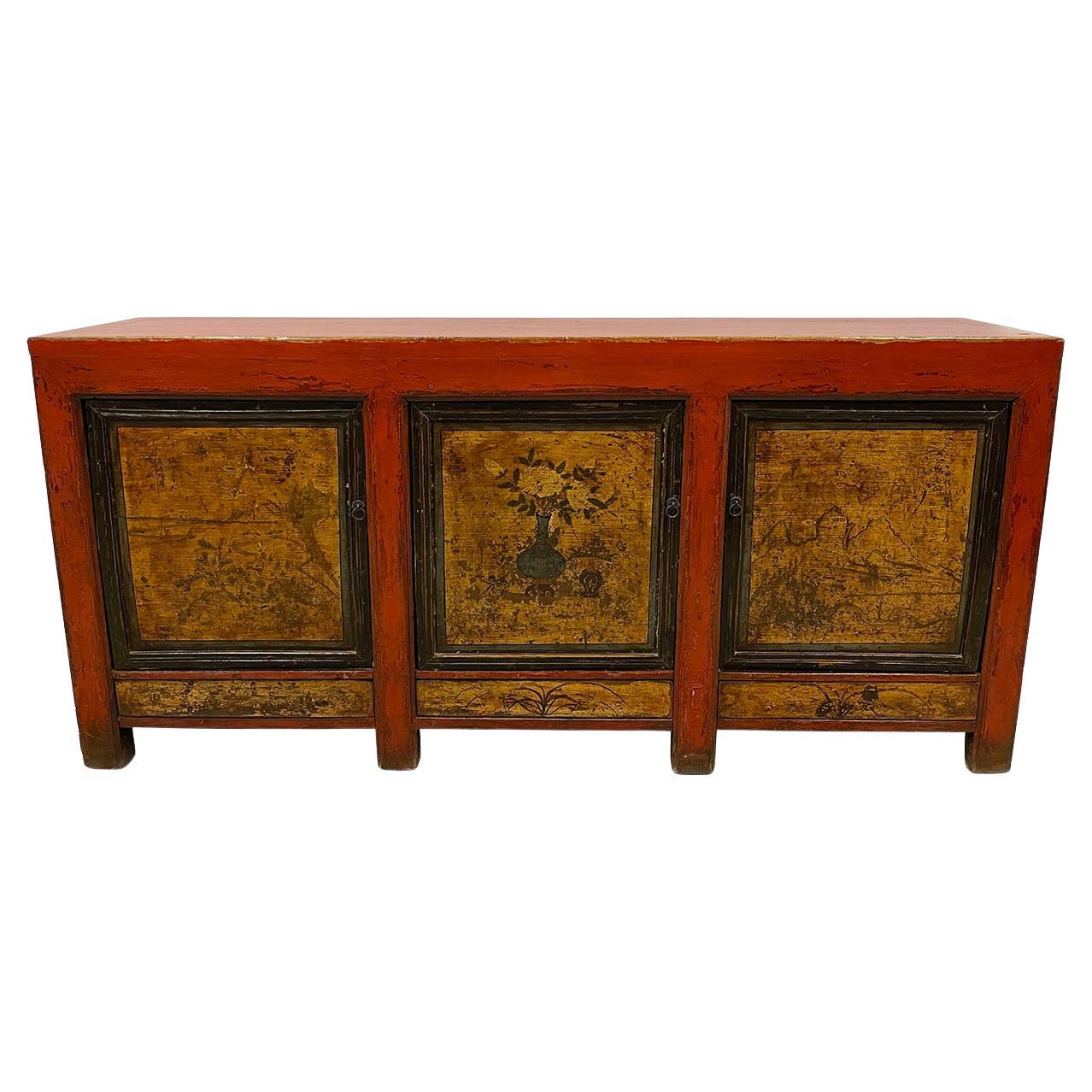 Late 19th Century Antique Chinese Mongolia Credenza, Sideboard, Buffet Table For Sale