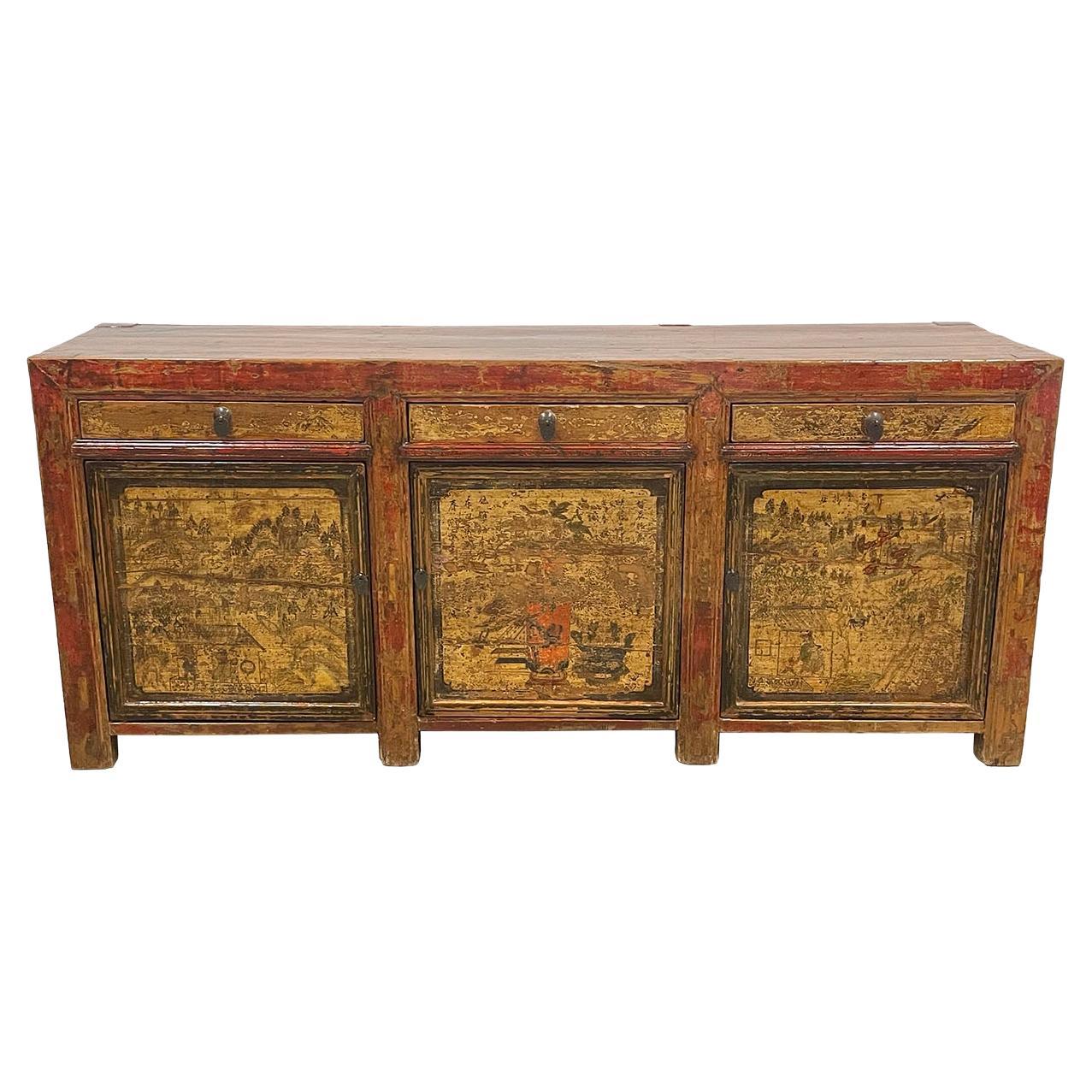 Late 19th Century Antique Chinese Mongolia Credenza, Sideboard, Buffet Table