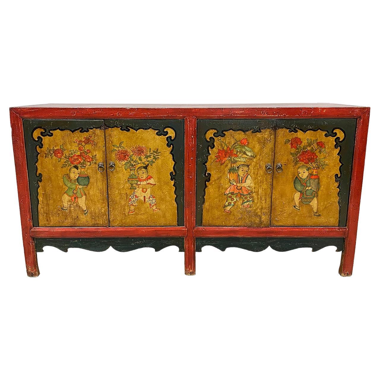 Late 19th Century Antique Chinese Mongolia Credenza, Sideboard, Buffet Table For Sale