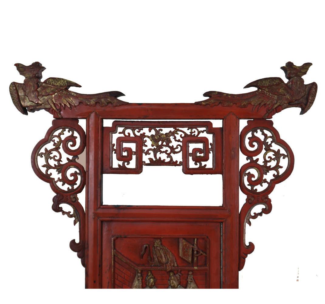 Chinese Export Late 19th Century Antique Chinese Open Carved Red Lacquered Wash Basin Stand For Sale
