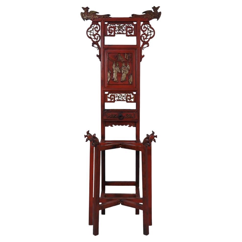 Fin du 19ème siècle Antique chinois ouvert sculpté laqué rouge Stand de lavabo en vente