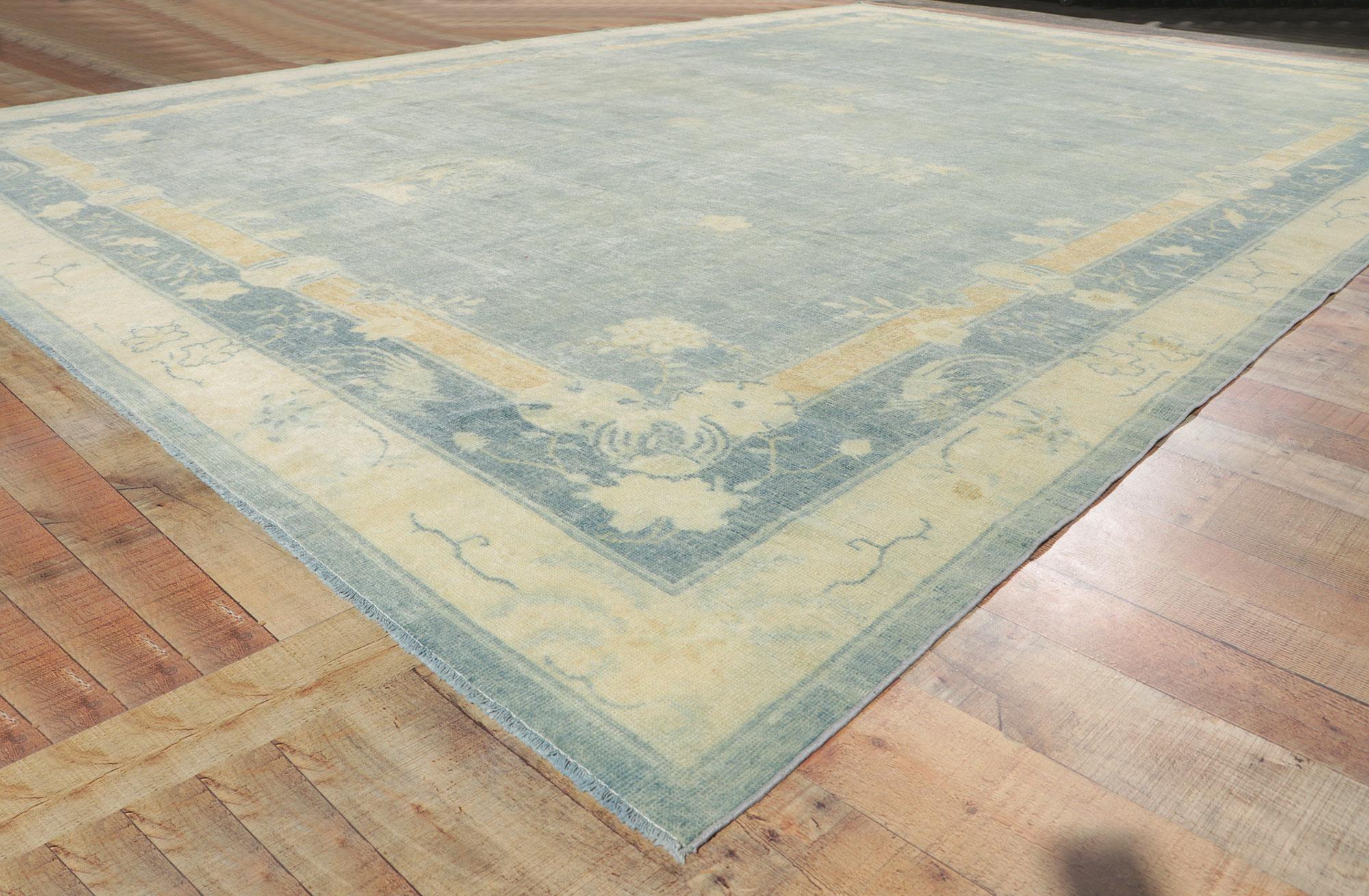 Wool 1880s Antique Chinese Peking Rug, Chinoiserie Chic Meets Quiet Sophistication For Sale
