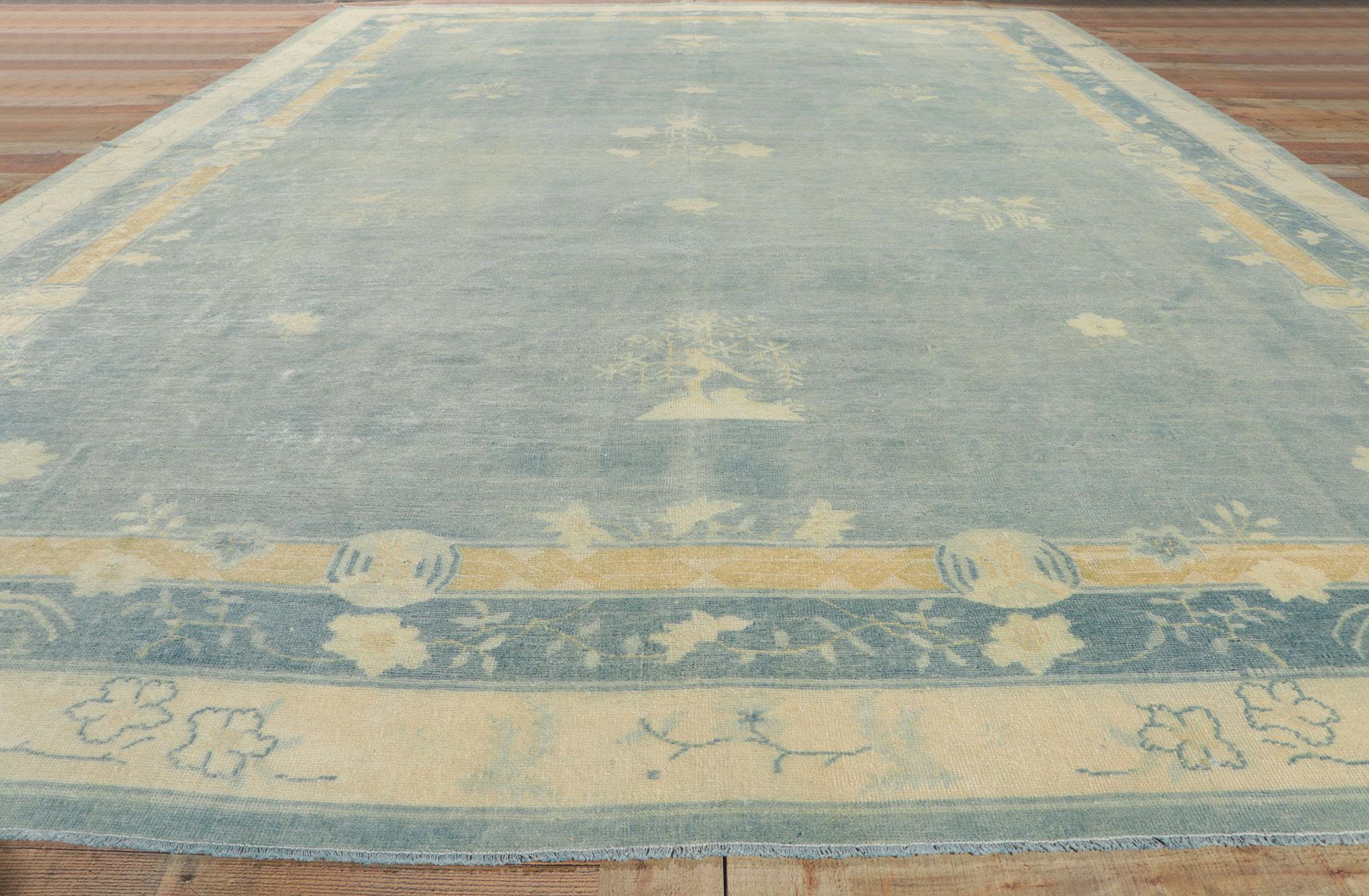 1880s Antique Chinese Peking Rug, Chinoiserie Chic Meets Quiet Sophistication For Sale 1