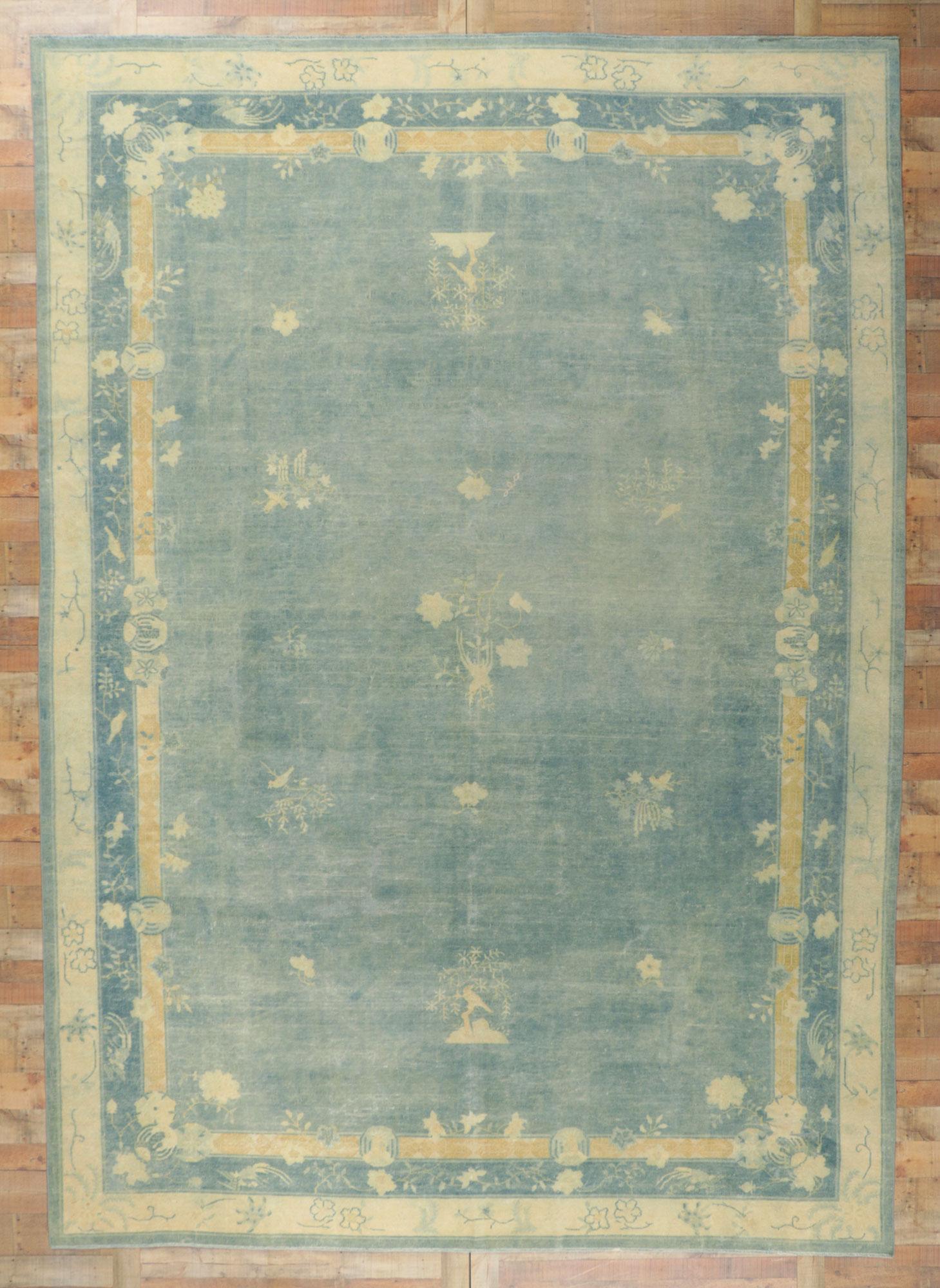 1880s Antique Chinese Peking Rug, Chinoiserie Chic Meets Quiet Sophistication For Sale 2