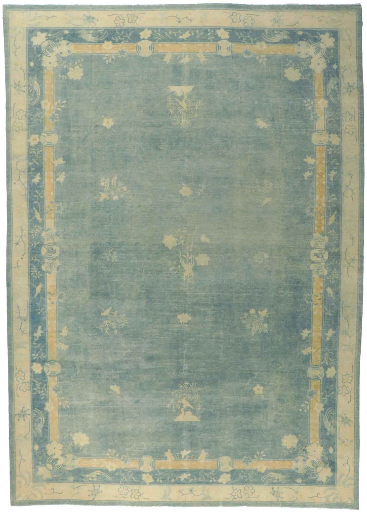 1880s Antique Chinese Peking Rug, Chinoiserie Chic Meets Quiet Sophistication For Sale 3