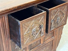 Late 19th Century Antique Chinese Qing-Style Elm Wood Carved Cabinet