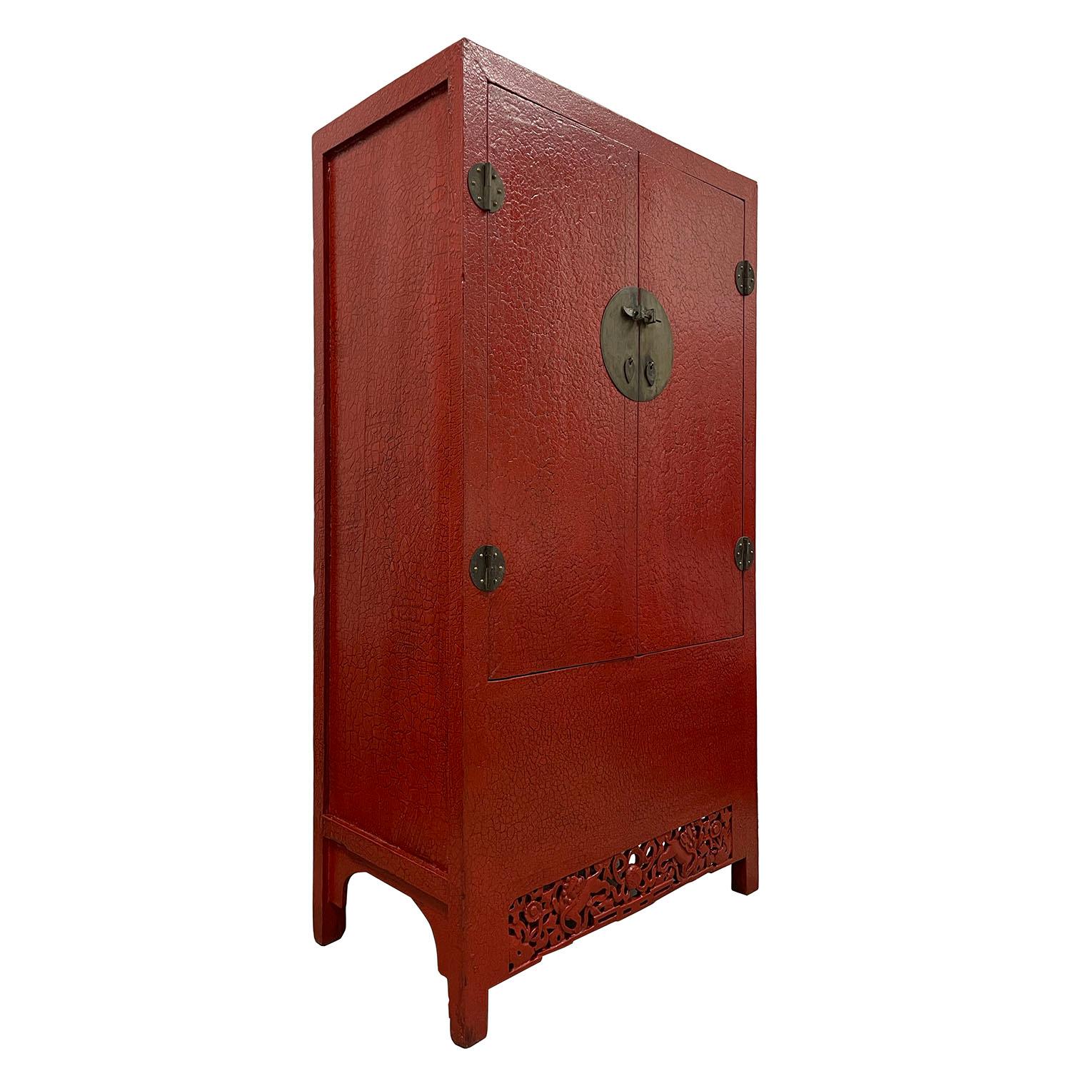 

Size: 77in H x 42in W x 22.5in D
Door opening: 46.5in H x 37in W
Origin: China
Circa: 1850 - 1900
Material: Wood
Condition: Original finished. Well balanced. solid wood construction, very heavy, sturdy, normal age wear.

Very well constructed with