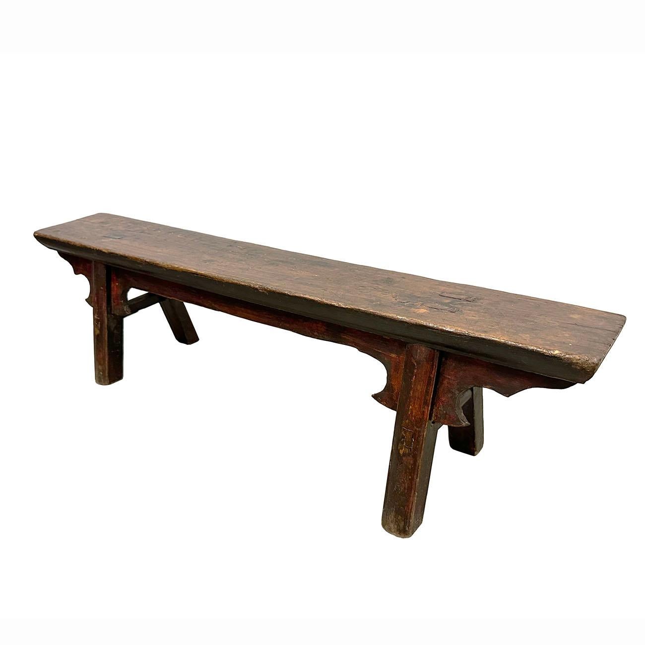 This antique wooden bench was collected from Shan Xi province, China. All hand made and hand carved. This bench was a classic design and elegant as there is no fancy carving works but solid construction. You can see from the pictures that As typical