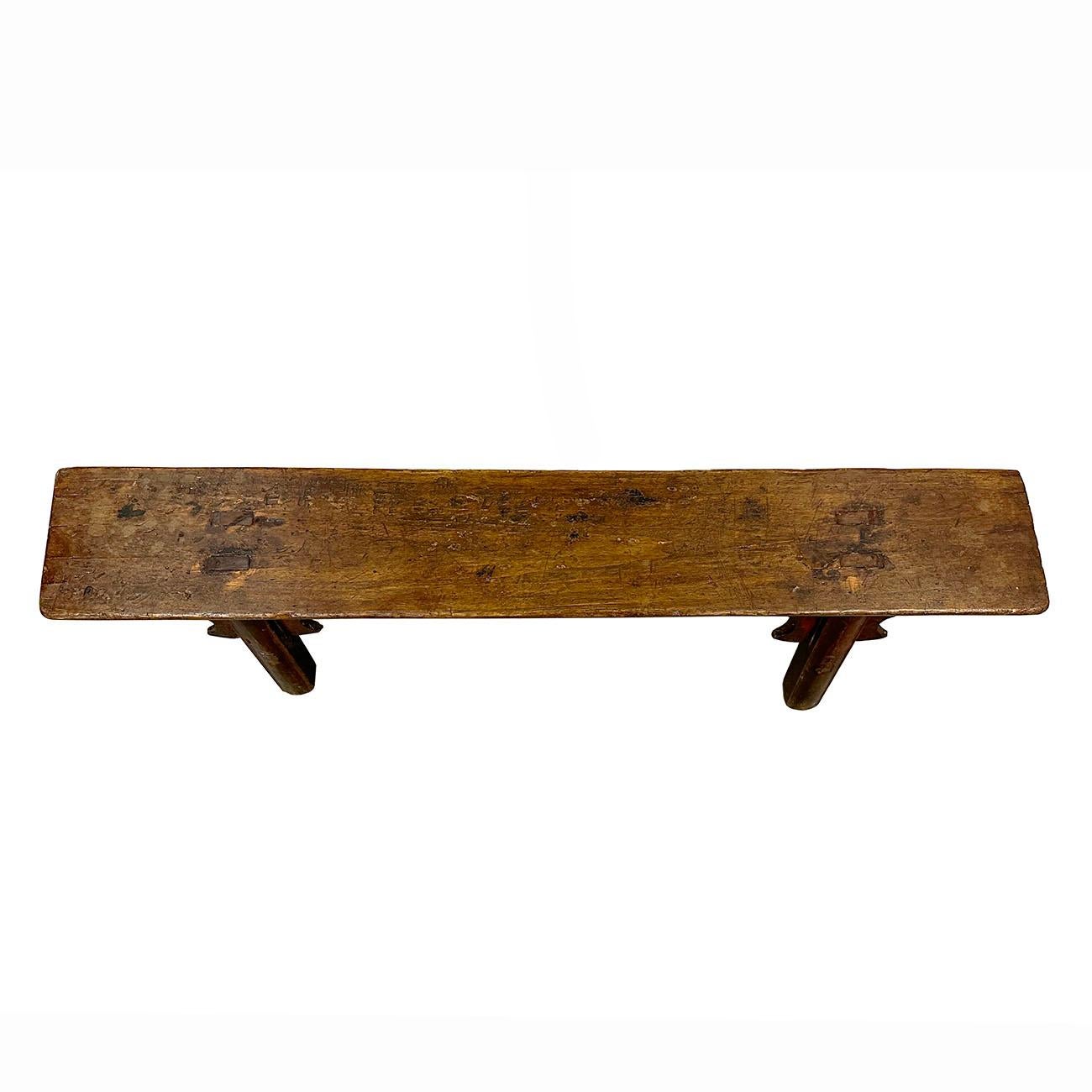 Hand-Carved Late 19th Century Antique Chinese Wooden Bench