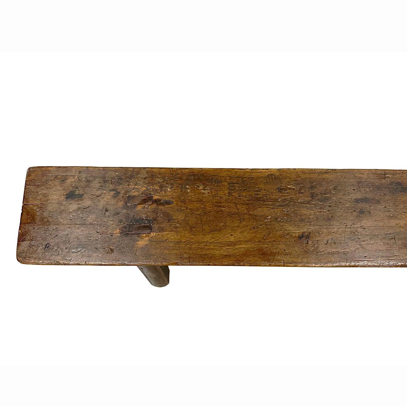 Late 19th Century Antique Chinese Wooden Bench In Fair Condition In Pomona, CA