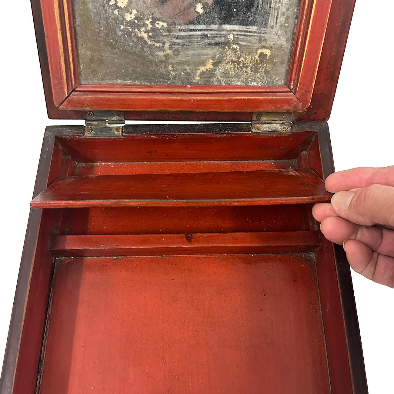 Fin du 19ème siècle, boîte à bijoux chinoise ancienne en bois, boîte à cosmétiques Bon état - En vente à Pomona, CA