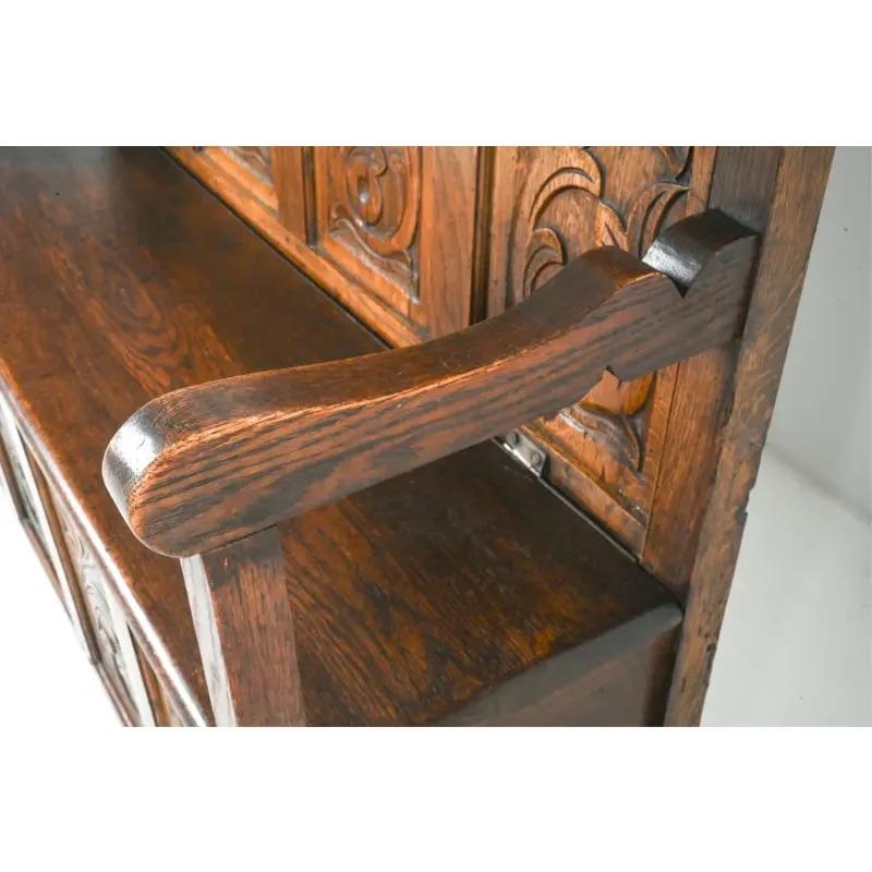 Carved Late 19th Century Antique Dutch Oak Hall Bench For Sale