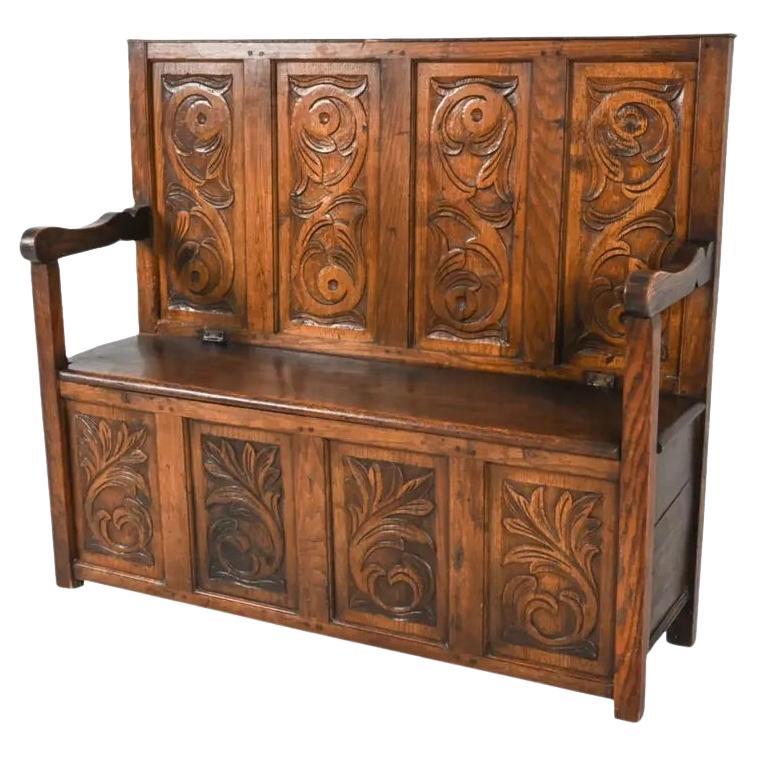Late 19th Century Antique Dutch Oak Hall Bench For Sale