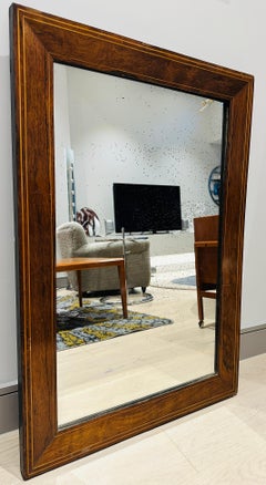 Late 19th Century Antique English Inlaid Marquetry Walnut Mantel Wall Mirror