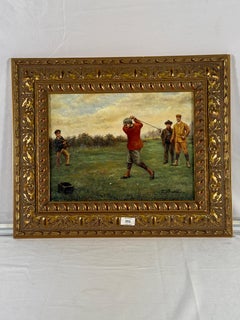 Late 19th Century Antique English Oil Of A Golfer