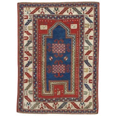 Late 19th Century Antique Fakhralou Kazak Rug Red, Blue, Off White, Green