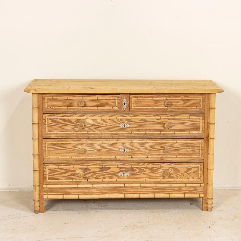 English Late 19th Century Antique Faux Bamboo Pine Chest of Drawers from England
