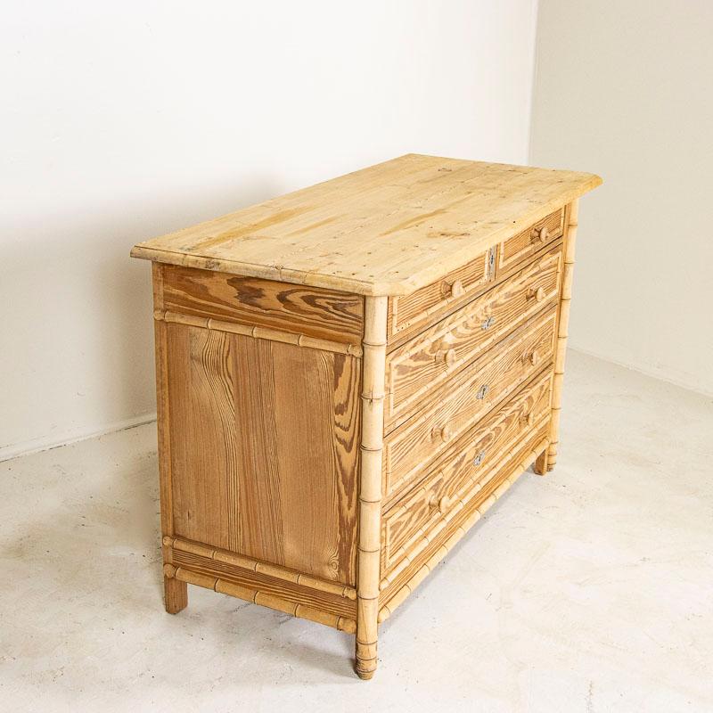 Wood Late 19th Century Antique Faux Bamboo Pine Chest of Drawers from England