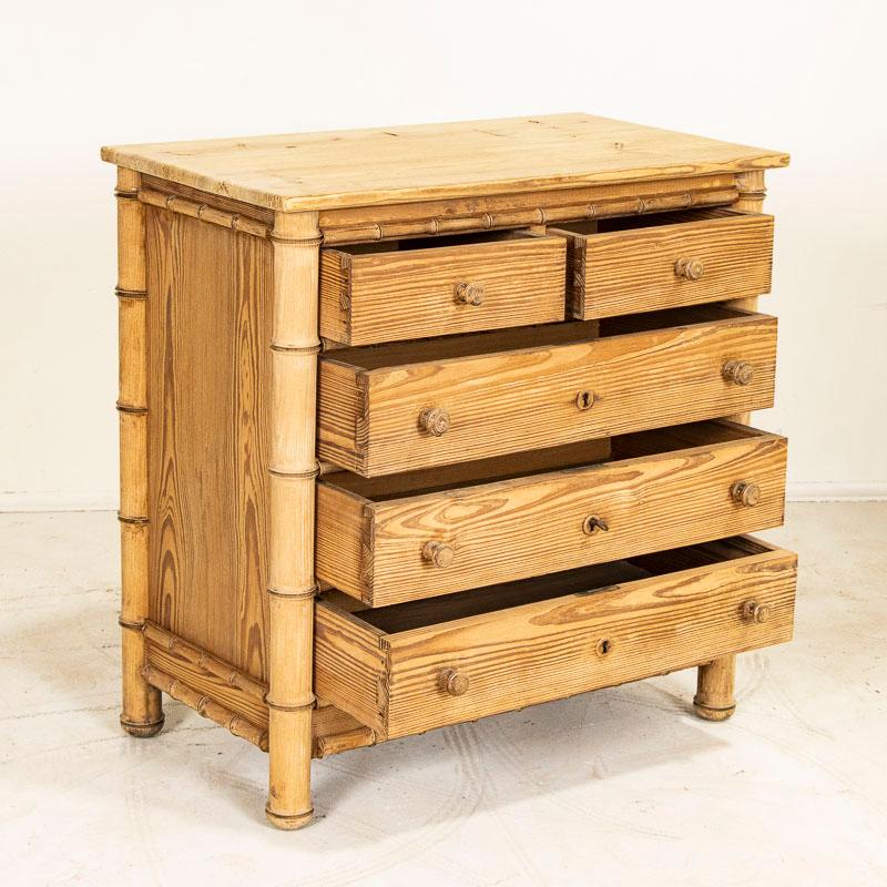 English Late 19th Century Antique Faux Bamboo Pine Chest of Drawers or Nightstand from E