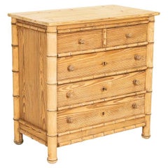Late 19th Century Antique Faux Bamboo Pine Chest of Drawers or Nightstand from E