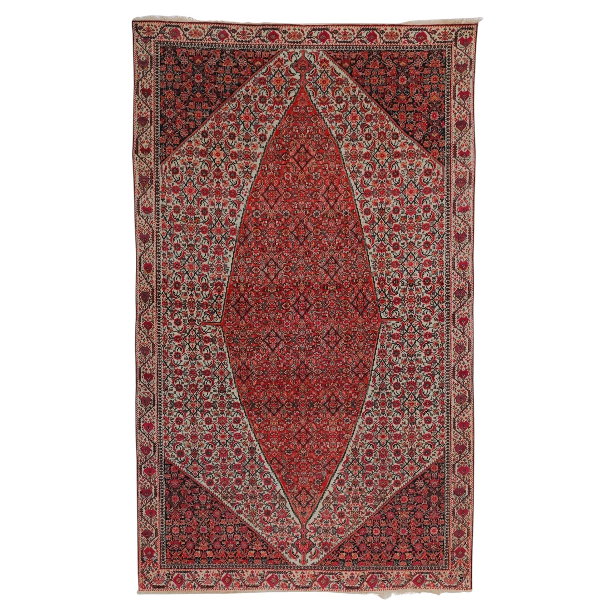 Late 19th century Antique Floaral and Geometric Design Wool Rug For Sale