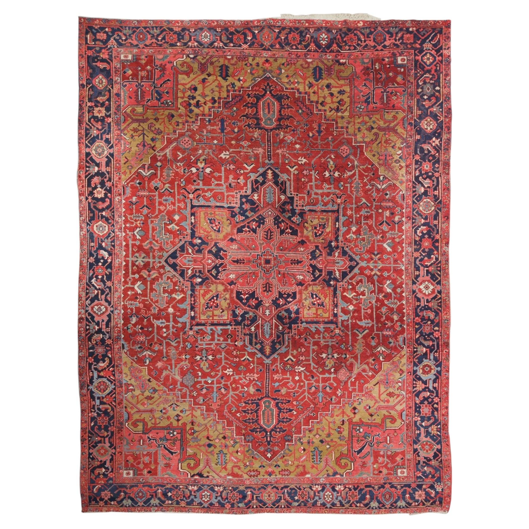 Late 19th Century Antique Floral and Geometric Design Hand Woven Wool Carpet
