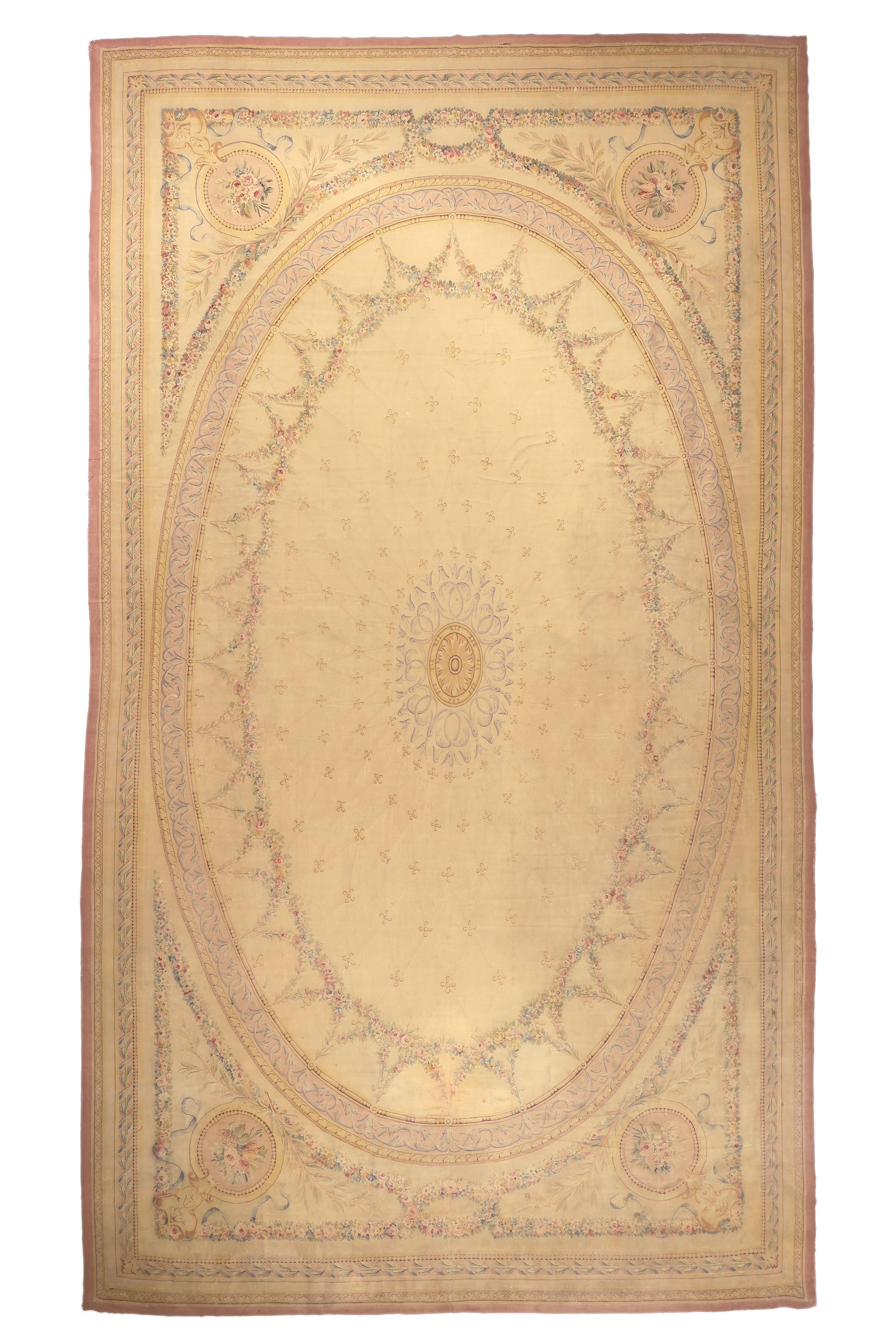 Antiker französischer Aubusson-Teppich des späten 19. Jahrhunderts, Hotel-Lobby-Teppich im Angebot 4
