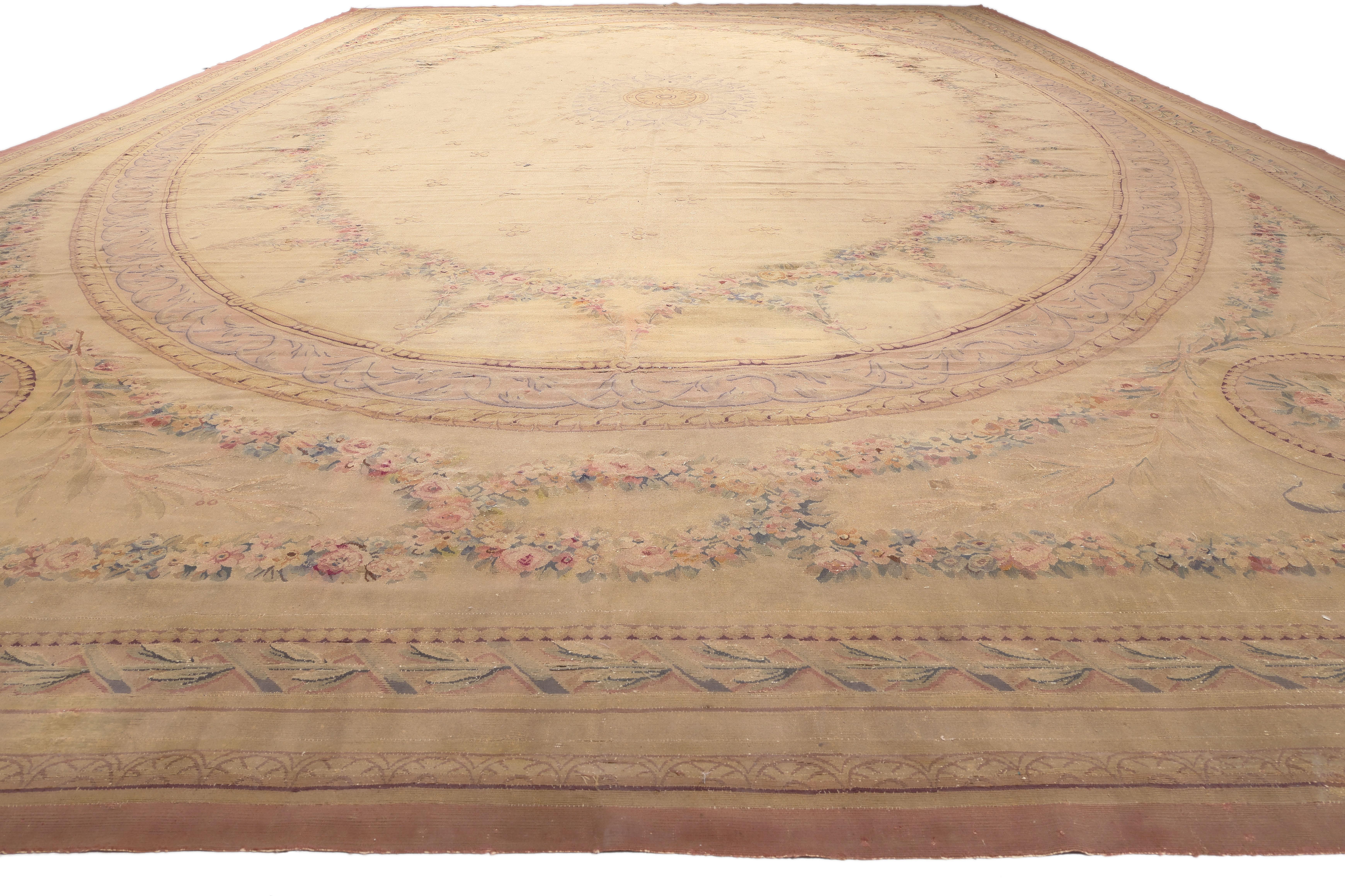 Hand-Woven Late 19th Century Antique French Aubusson Rug, Hotel Lobby Size Carpet For Sale